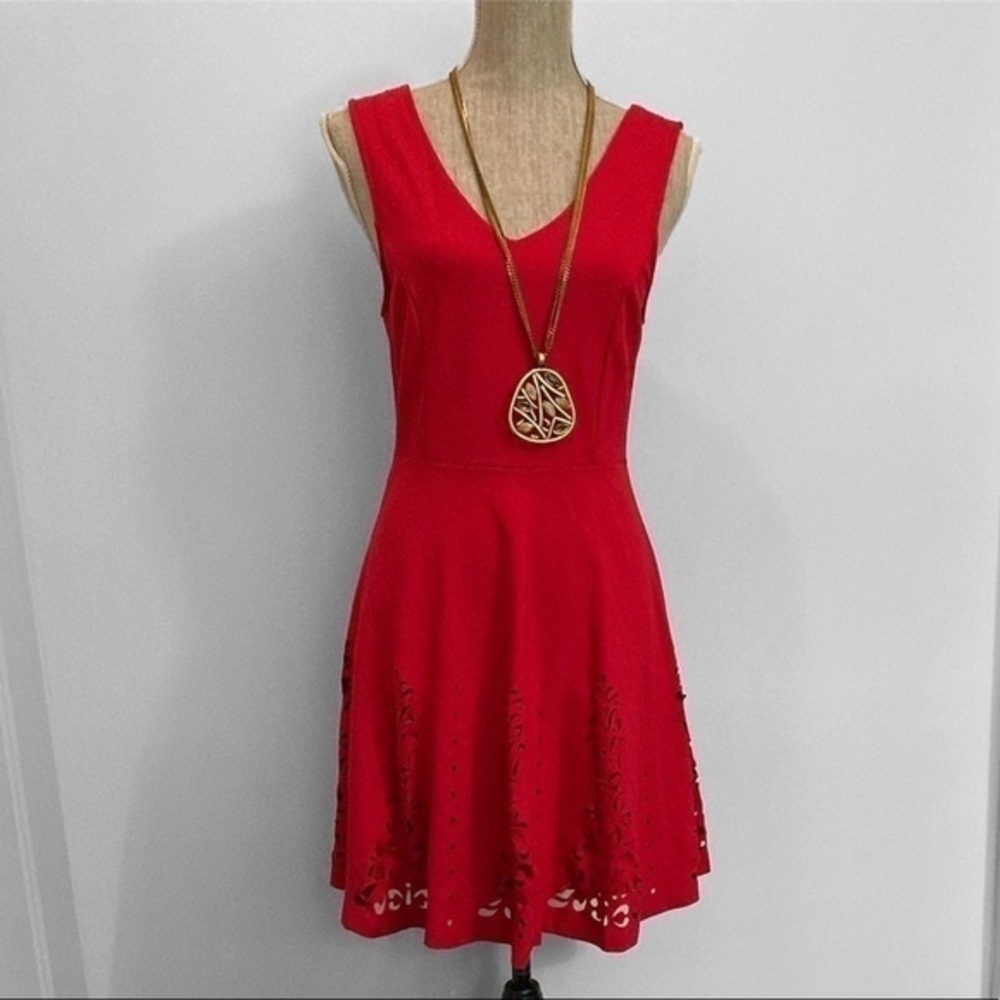 Red Sleeveless V-Neck Fit & Flare Dress